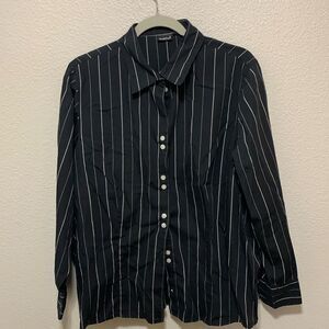 Northcrest Women’s Button Down Shirt Size 2X (18W/20W) Black W/ White Stripes